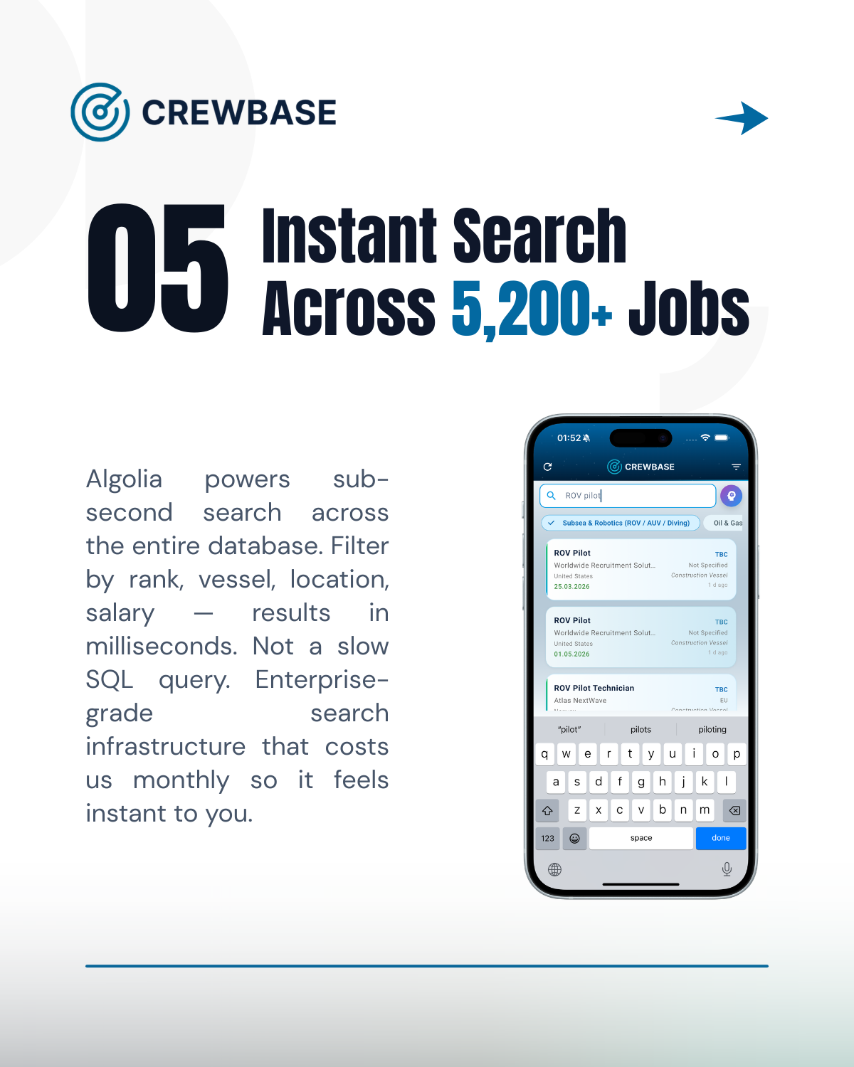 05 — Instant Search Across 5,200+ Jobs: Algolia-powered sub-second search across the entire database
