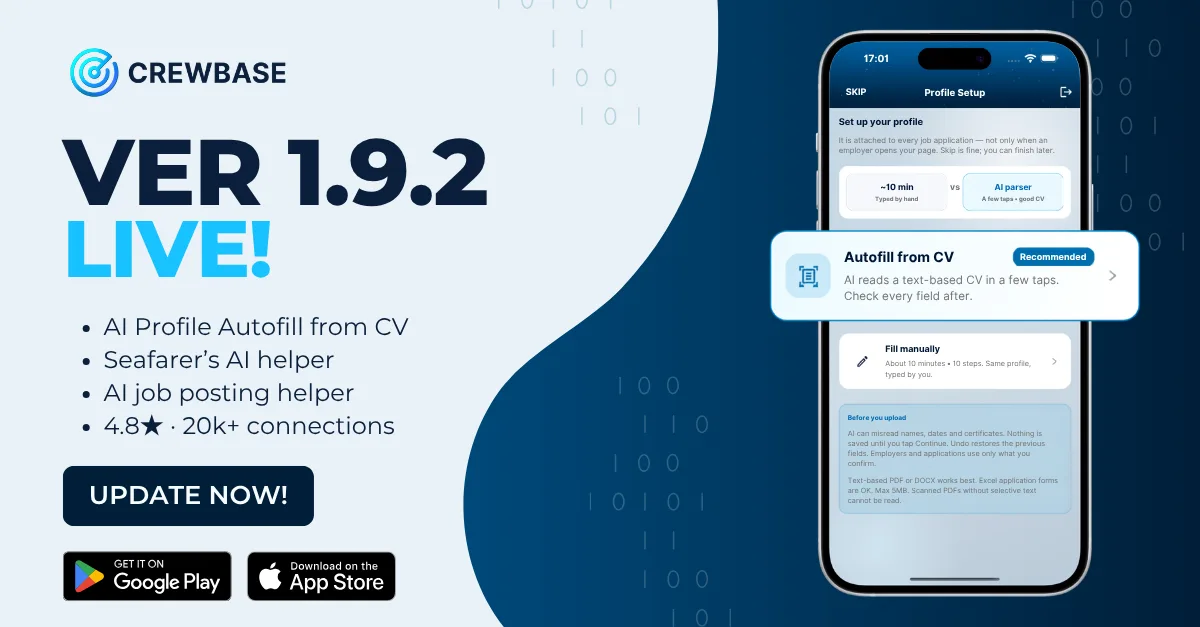 CrewBase version 1.9.2 update with phone Profile Setup AI autofill from CV tooltip