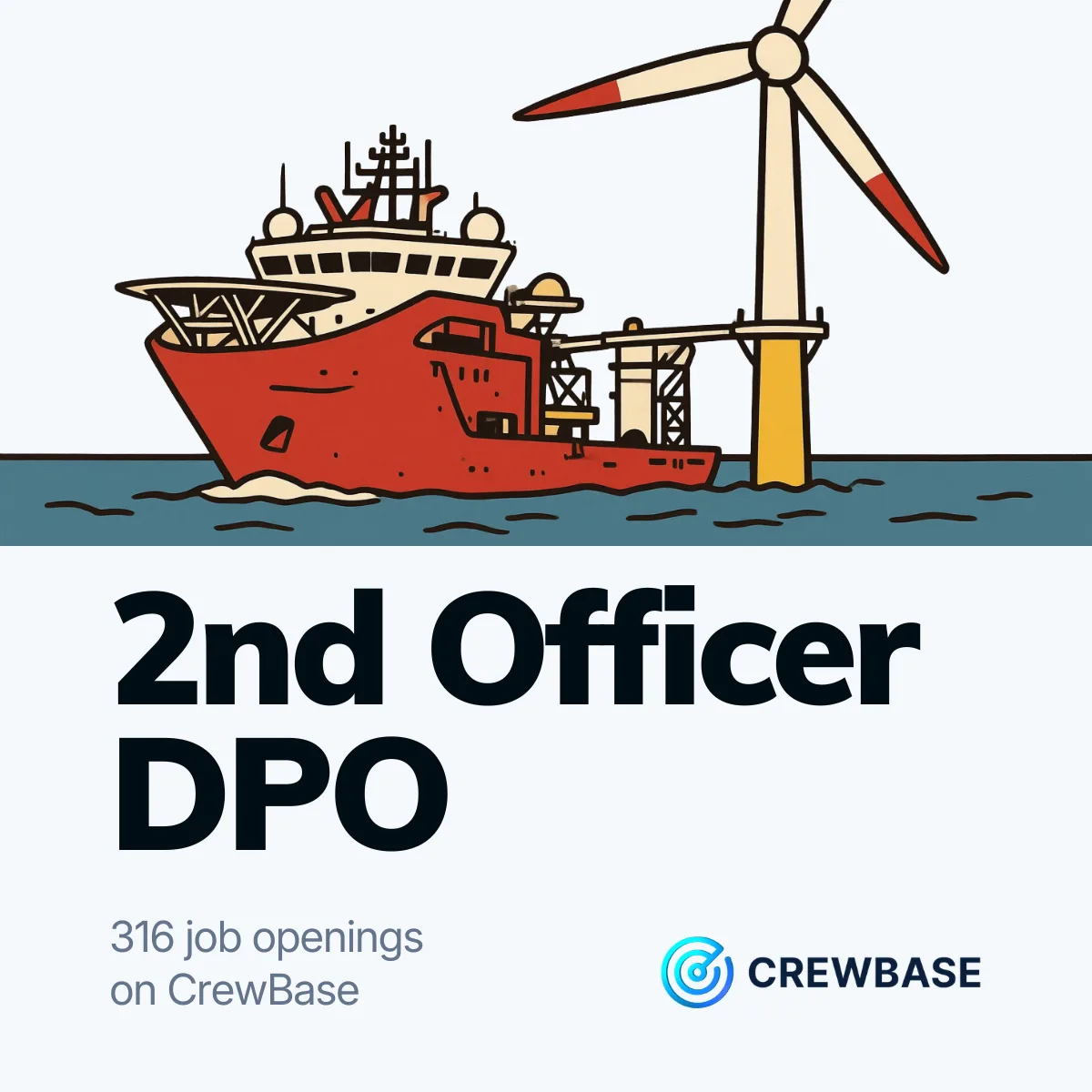 Illustrated SOV at wind turbine with CrewBase 2nd Officer DPO and 316 job openings