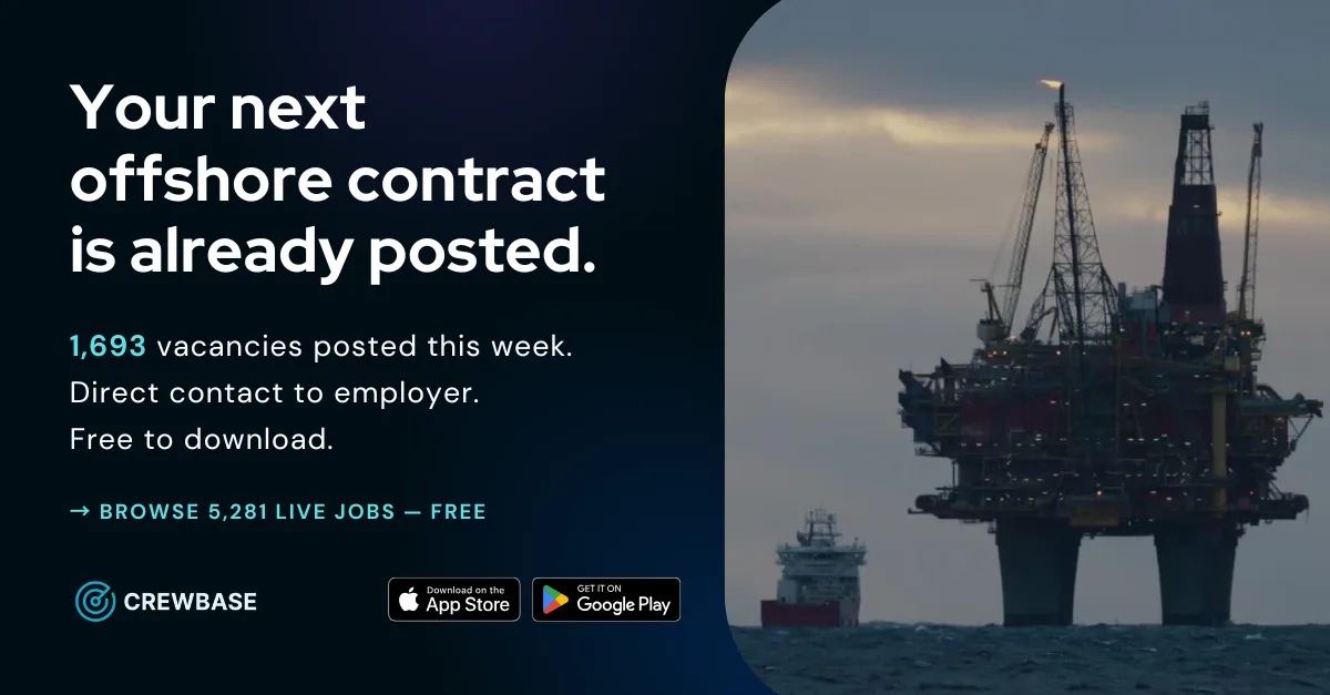 Offshore oil rig at sea with CrewBase text 1693 vacancies this week and browse 5281 live jobs free