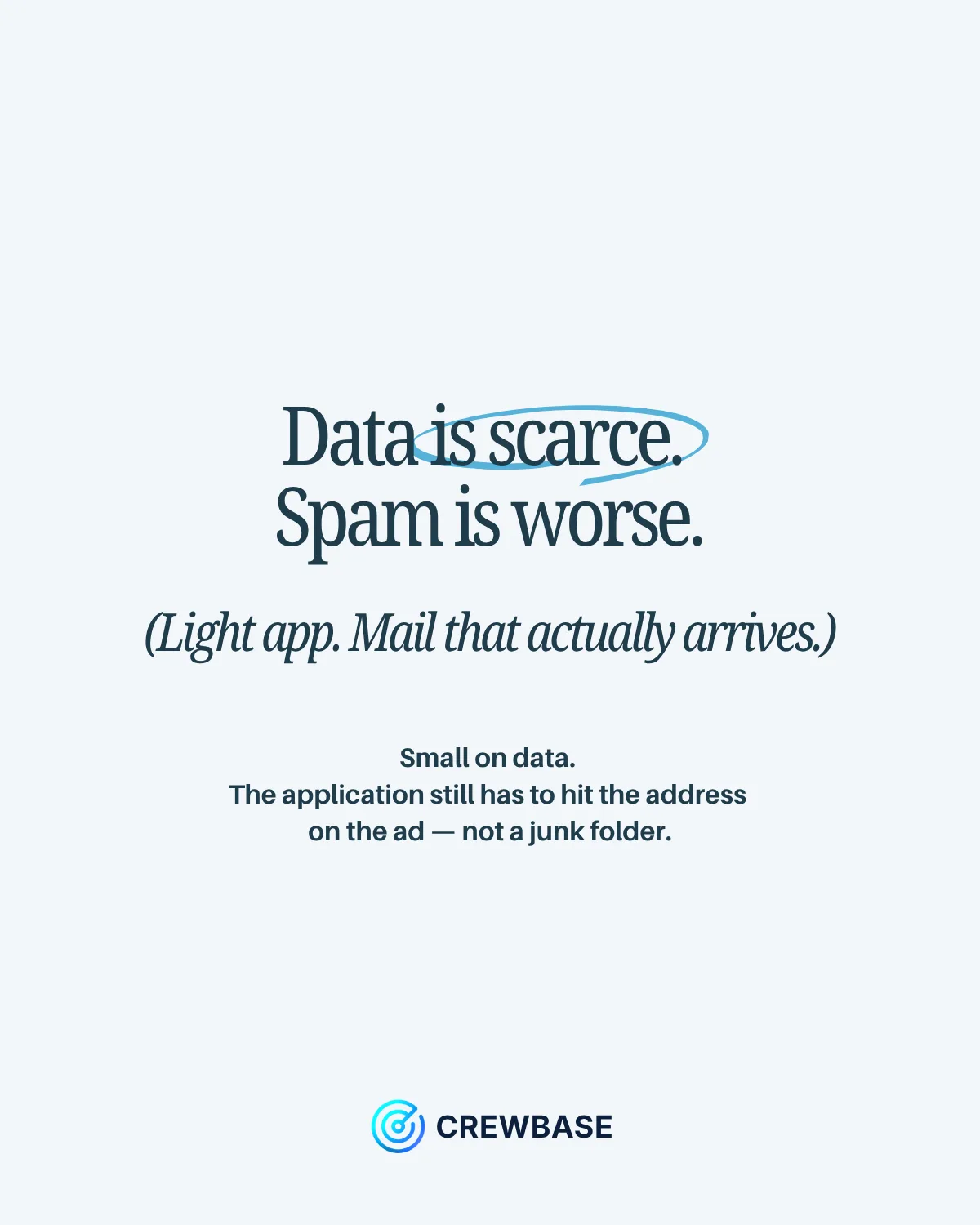 Data is scarce. Spam is worse. Light app. Mail that actually arrives.