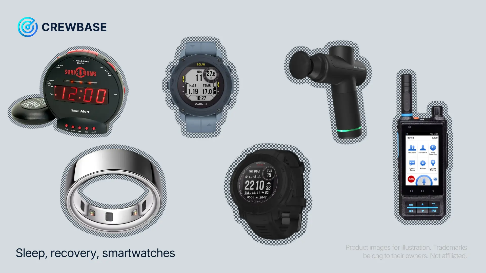 Sleep and recovery gifts: Sonic Bomb alarm with bed shaker, Oura ring, Garmin Descent G1, Garmin Instinct 2 Solar Tactical, massage gun, PoC radio