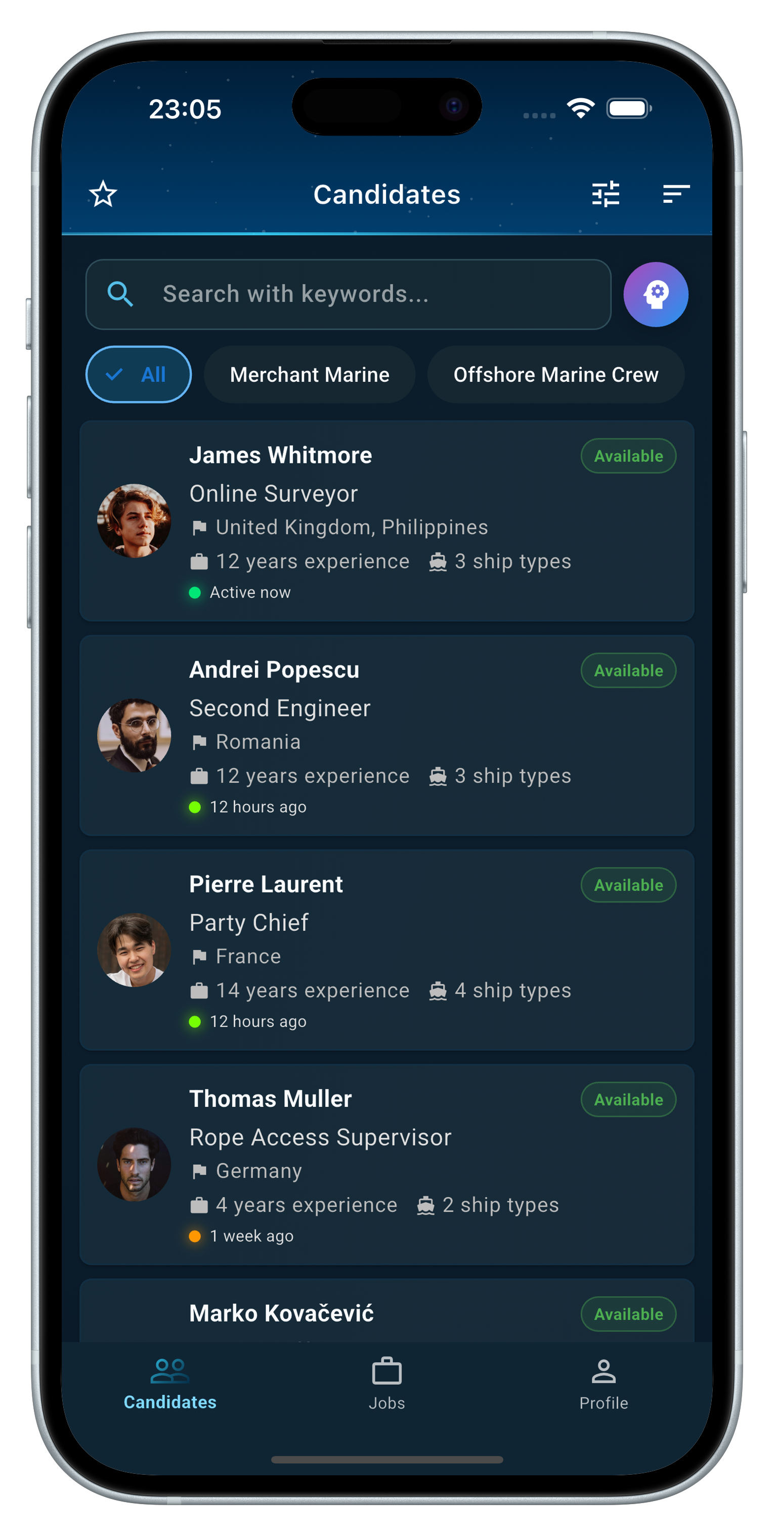 Candidates screen