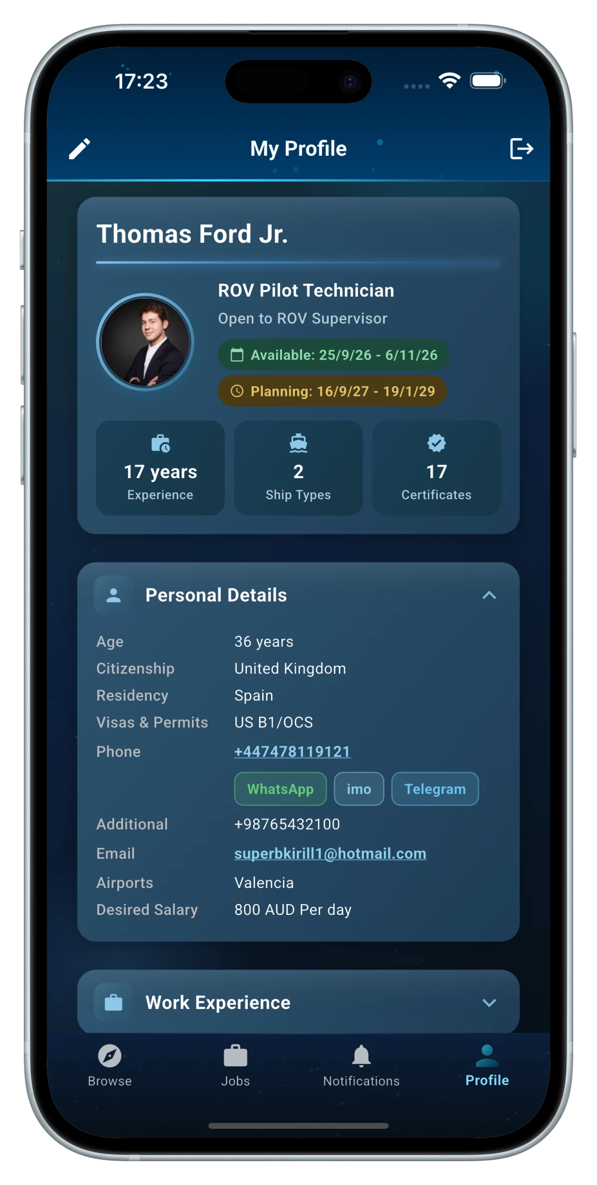 Profile screen