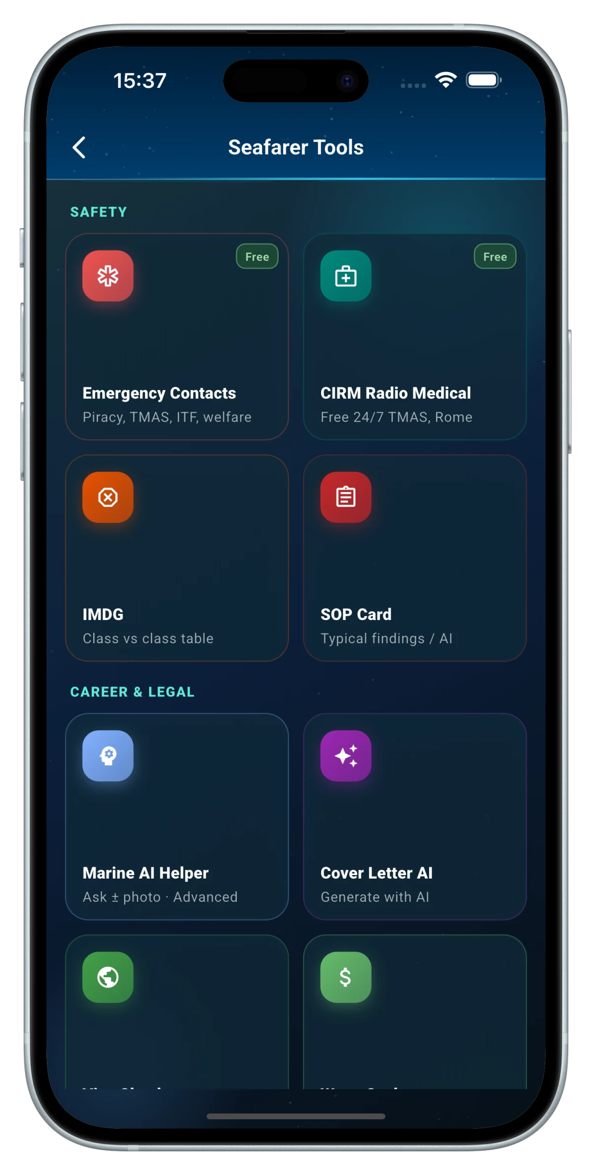Seafarer tools screen
